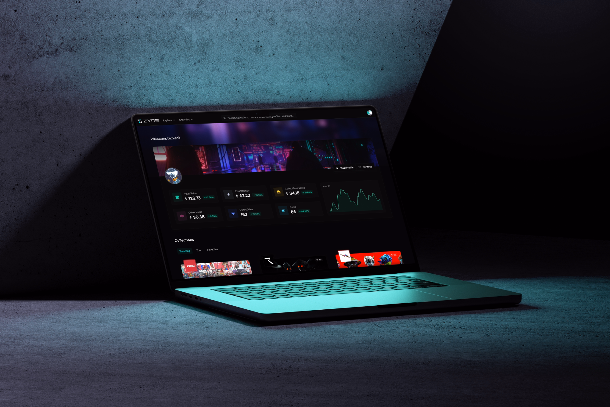 Zyre homescreen on a laptop