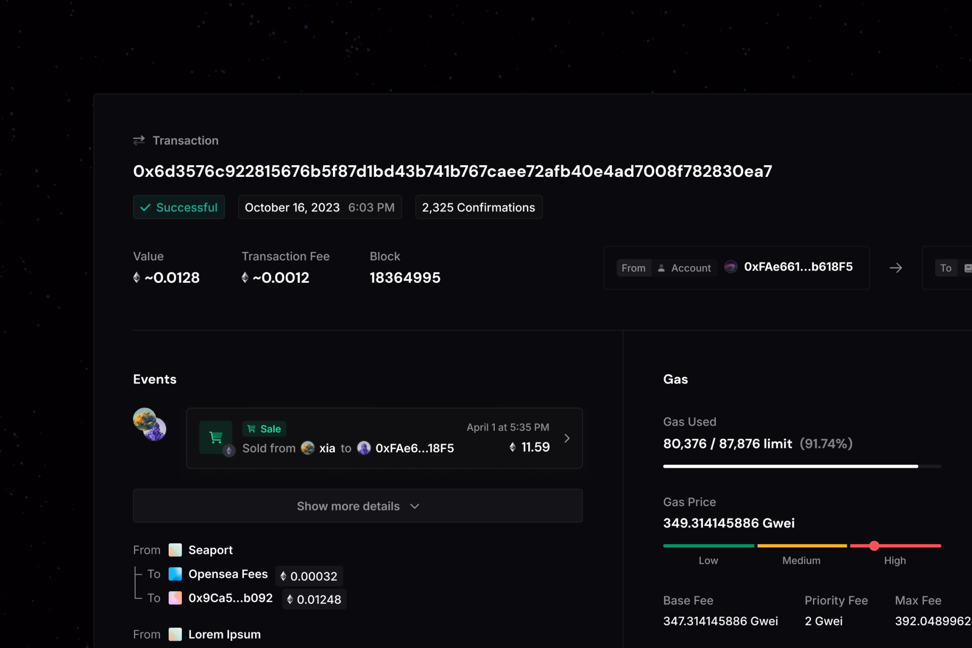 Zyre transaction details screenshot